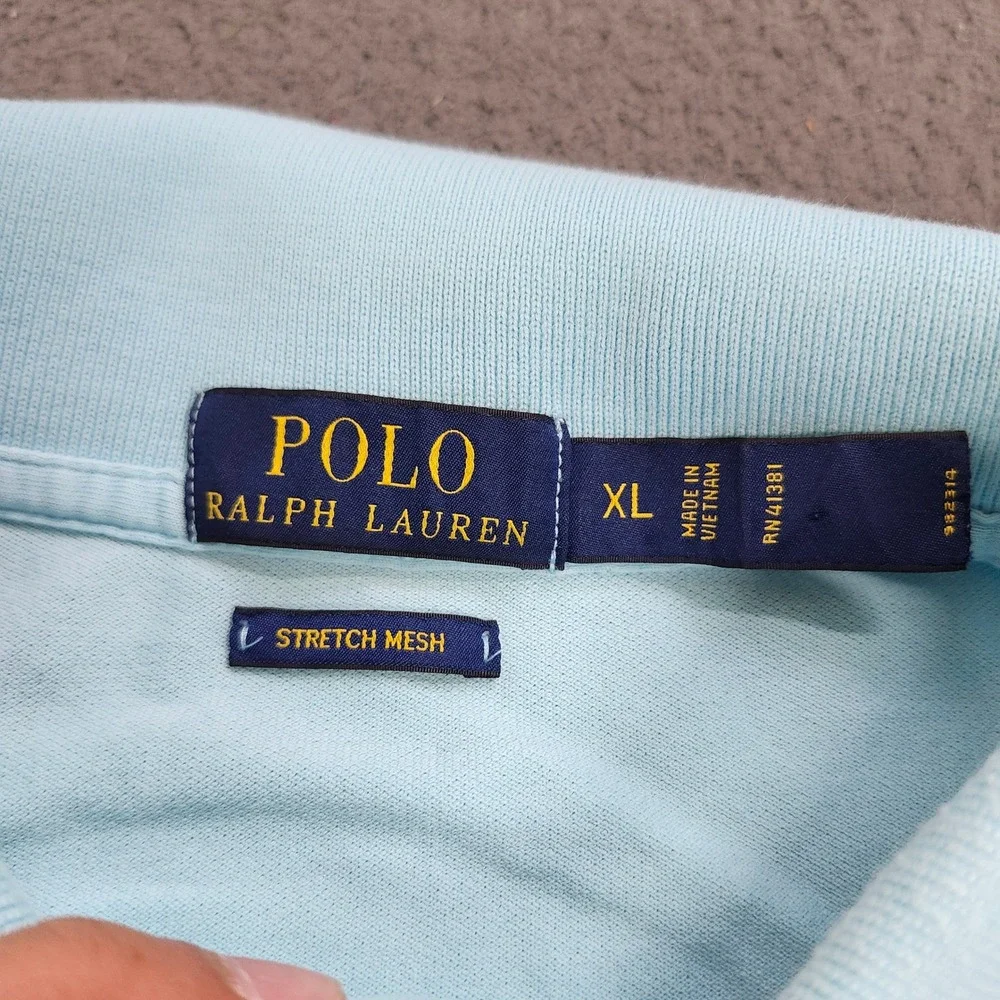 Polo Ralph Lauren Mens XL Light Blue Stretch Mesh Short Sleeve Polo Shirt Logo